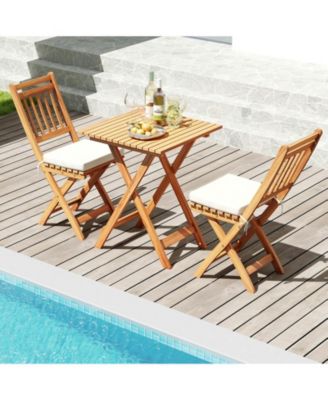 Folding Patio Chairs Set of 2 w/ Slatted Backrests and Soft Seat Cushions