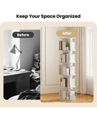 Five Tier Rotating Bookshelf with Dividers and Safety Baffles