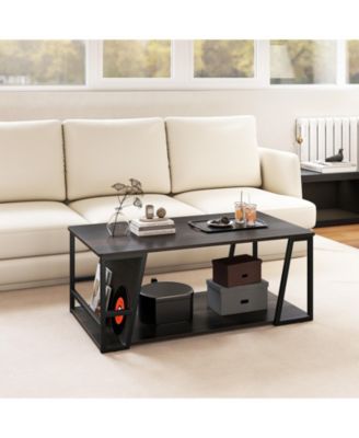 Industrial Coffee Table 2 Tier with Storage Shelf Rectangle