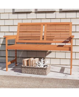 Outdoor Wooden Patio Bench for Two with Slatted Back and Seat