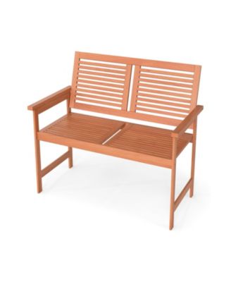 Outdoor Wooden Patio Bench for Two with Slatted Back and Seat
