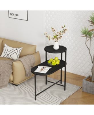 Round Wooden Coffee Table with 2-Tier Storage Tray in Black