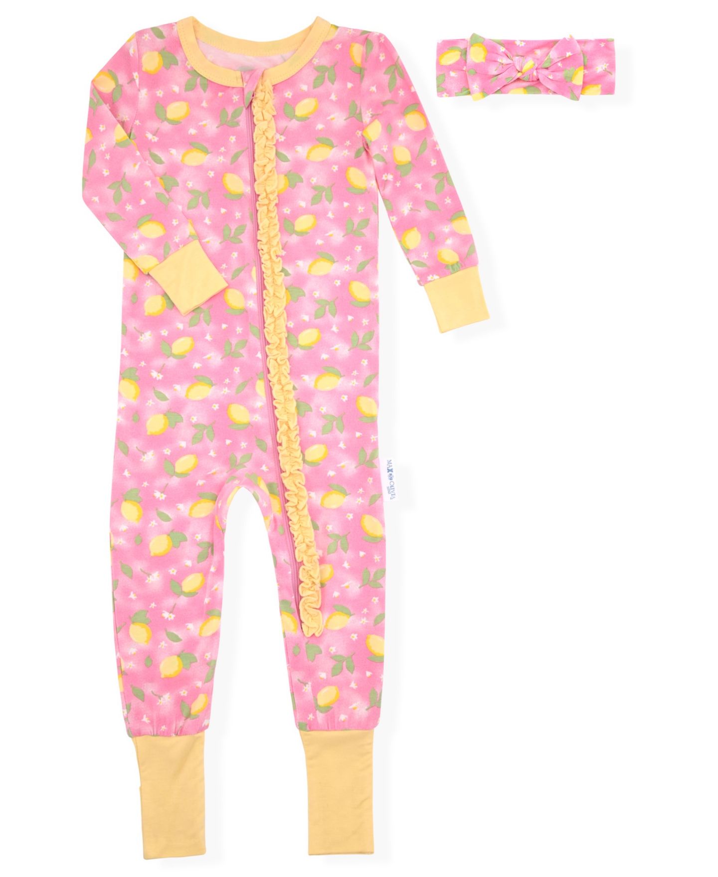 Max & Olivia Baby Girls' Printed Pajama and Headband, 2-Piece Set, цвет: Розовый — фото 1