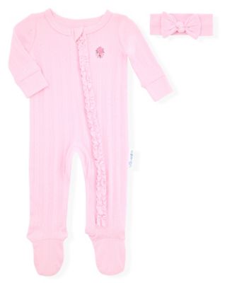 Baby Girls' Zipper Footed Pajama and Bow Headband, 2-Piece Set