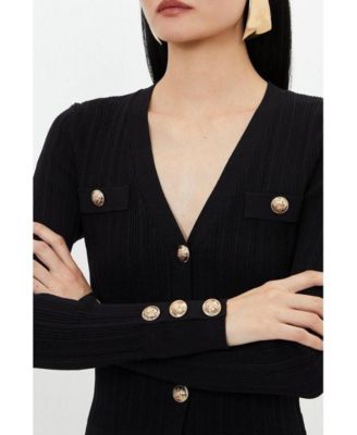 Women's Viscose Blend Rib Military Trim Cardigan