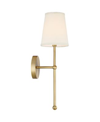 Modern Wall Light Sconces Set of 2 Warm Brass Hardwired 6" Cream Linen Shade for Bedroom House Living Room