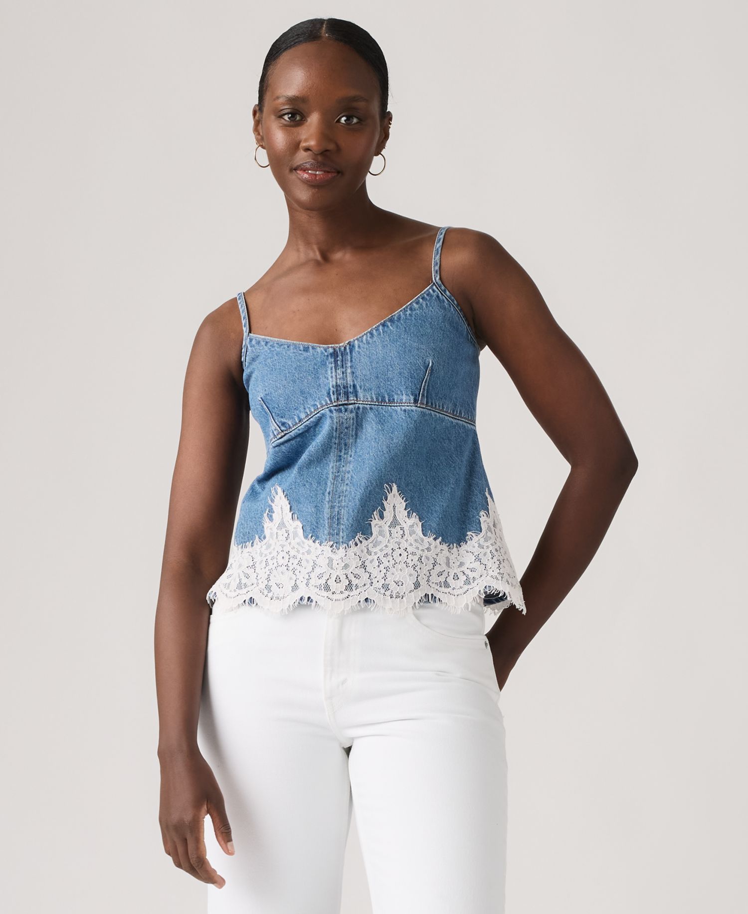 Premium Women's 90s Denim Sleeveless V-Neck Cami Tank Top