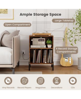 Record Player Stand with Storage Shelf and Charging Station