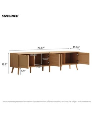 70 inch Modern Cabinet TV Stand with Rattan Doors Media Console with Storage Space & Cable Holes