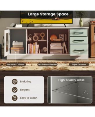 63 in Media Console with 3 Drawers and Dual Glass Display Shelves