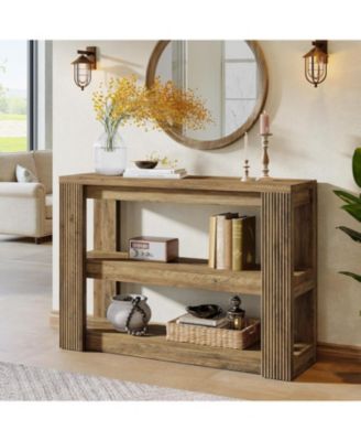41.34-Inch Console Table, 3-Tier Farmhouse Entryway Table with Storage Shelves, Narrow Sofa Console Behind the Couch