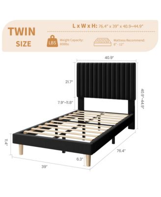 Set of 2 Velvet Upholstered Platform Beds with Adjustable Tufted Headboard – Vertical Channel Design, No Box Spring Needed