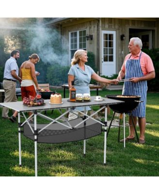 Portable Roll-Up Aluminum Camping Table with Mesh Basket