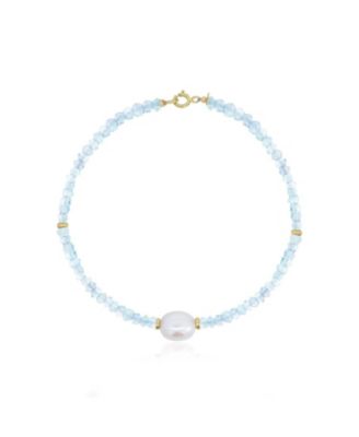 Blue Topaz Bead Pearl Bracelet 14K Gold