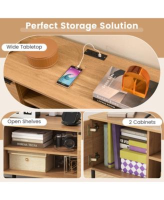 TV Stand with Built-in Charging Station and Enclosed Cabinets for 65 in TVs