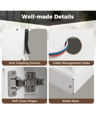 58 in Fireplace TV Stand with LED Lights and Glass Door Cabinets