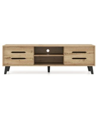 59 in Mid-Century TV Stand with Sliding Doors and Cable Management