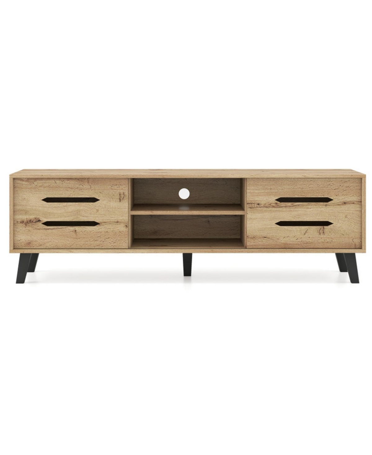 Gouun 59 in Mid-Century Tv Stand with Sliding Doors and Cable Management - Light wood