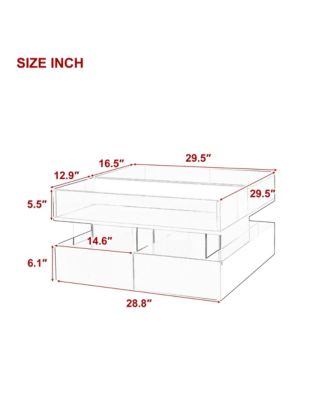 Lift-Top Coffee Table, Modern Square Center Table - 2 Drawers, Hidden Space, LED Lights and High-Gloss Finish for Living Room