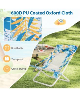 Portable Folding Beach Chair Set of 2 with Storage Pockets