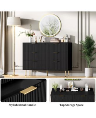 6 Drawer Fluted Dresser Wide Modern Wooden Double Chest for Hallway