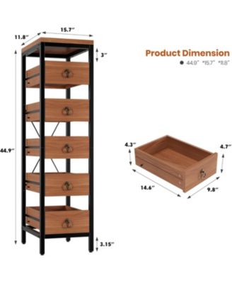 5-Tier Kitchen Fruit Vegetable Storage Rack, Narrow Snack Stand with Pull-Out Baskets, Utility Organizer