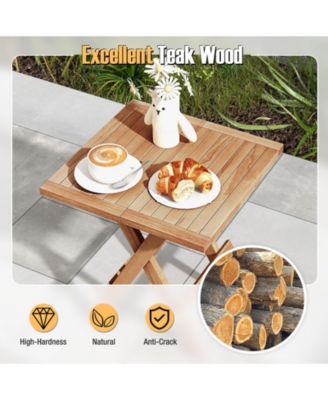 Patio Folding Side Table w/X-shaped Legs Slatted Tabletop for Backyard Outdoor