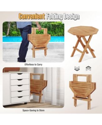 Patio Folding Side Table w/ X-shaped Legs and Slatted Tabletop for Backyard