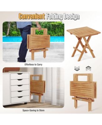 Patio Folding Side Table w/ X-shaped Legs and Slatted Tabletop for Backyard