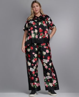 Plus Size Mid-Rise Floral-Print Pull-On Pants