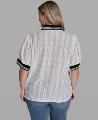 Plus Size Collared Button-Front Blouse