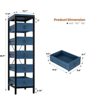 5-Tier Kitchen Fruit Vegetable Storage Rack, Narrow Snack Stand with Pull-Out Baskets, Utility Organizer