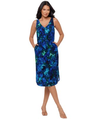 Women's Printed V-Neck Midi Dress