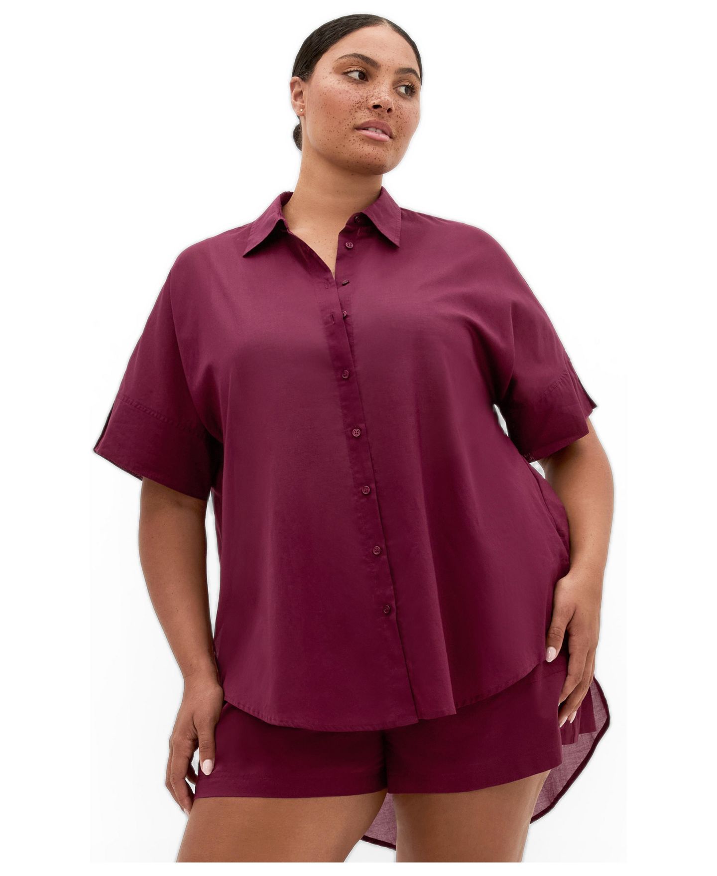 Женская рубашка CITY CHIC Plus Size Lola Longline Cotton, цвет: Pomegranate — фото 1