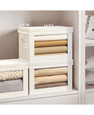 Stackable Storage Bins With Lids Foldable Closet Organizers Transparent Window Removable Lids Firm Handles 4 Pack