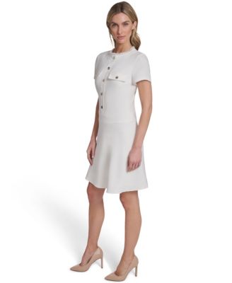 white fit and flare dress with pockets Eyelet Fit & Flare Dress | Cotton (Star White)