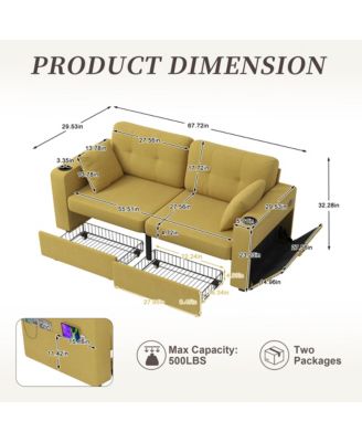 Compact Loveseat Sofa, 67" Chenille 2-Seater Couch Featuring Storage, USB Charging and Cup Holder for Small Spaces