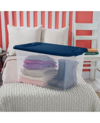 64 Quart Latching Plastic Storage Container Tote, Marine Blue, 12 Pack