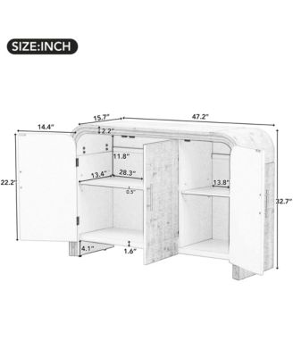 Retro Minimalist Curved Sideboard Gold Handles Adjustable Shelves Antique