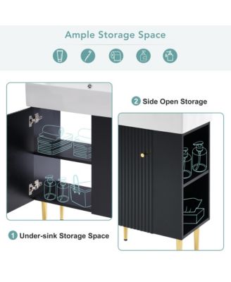 21.6" Bathroom Vanity with Ceramic Sink, Bathroom Storage Cabinet with Right Side Storage