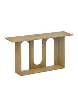 Modern Curved Ash Veneer Console Table With Shelf For Hallway Foyer Corridor