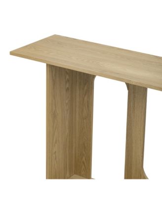 Modern Curved Ash Veneer Console Table With Shelf For Hallway Foyer Corridor