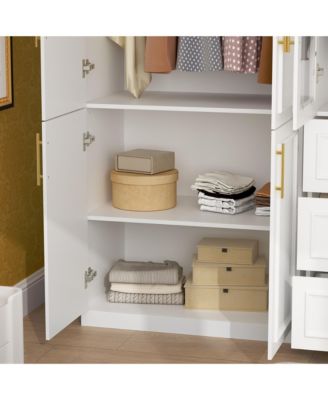 6-Door Big Armoires with 2 Hanging Rods, 3-Drawers, Shelves