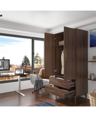 Armoire with 2-Drawers, Hanging Rod and Metal Handles