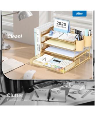 Desk Organizer 4-Tier File Drawer Pen Holders