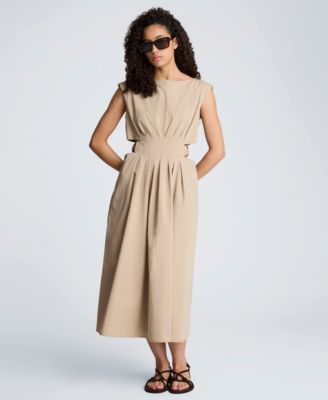 Women's Sleeveless Boat Neck Midi Dress