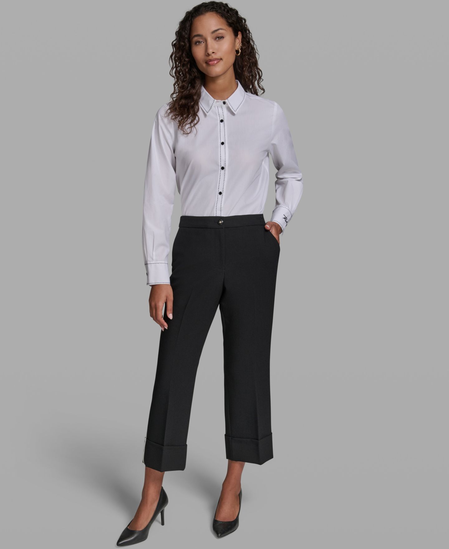 Женские брюки KARL LAGERFELD PARIS Mid-Rise Cuffed Ankle-Length, цвет: Чёрный — фото 2