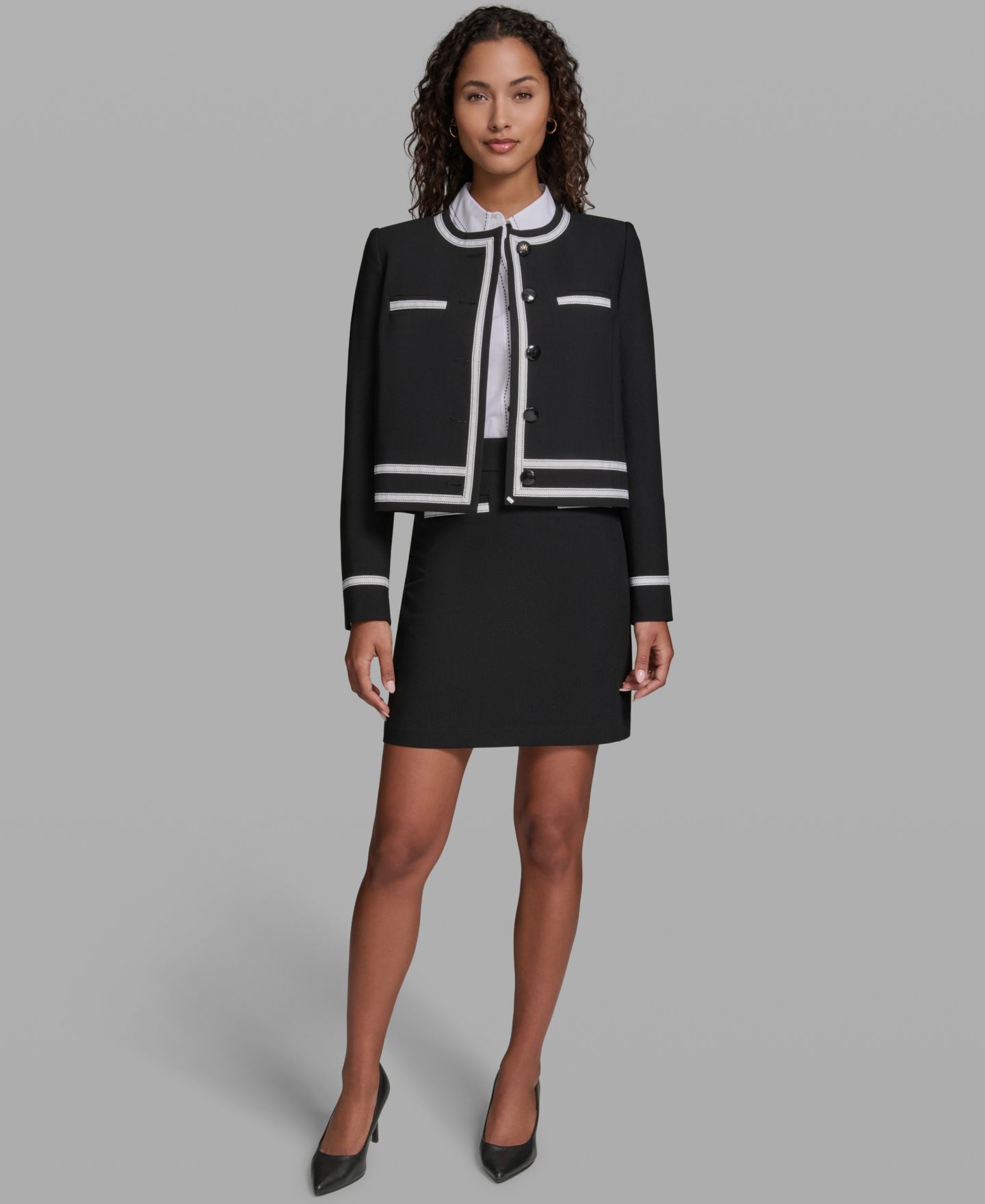 Женская куртка KARL LAGERFELD PARIS Framed Cropped Round-Neck, цвет: Чёрный — фото 2