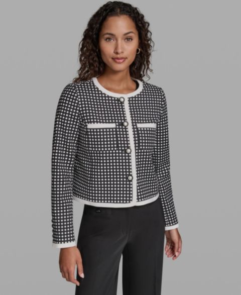 Женские куртки KARL LAGERFELD PARIS Women's Cotton-Blend Polka Dot Cropped Woven Jacket