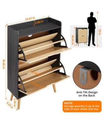 Rattan Shoe Cabinet with 2 Flip Drawers, 9.25 Inch Depth, Slim Entryway Storage